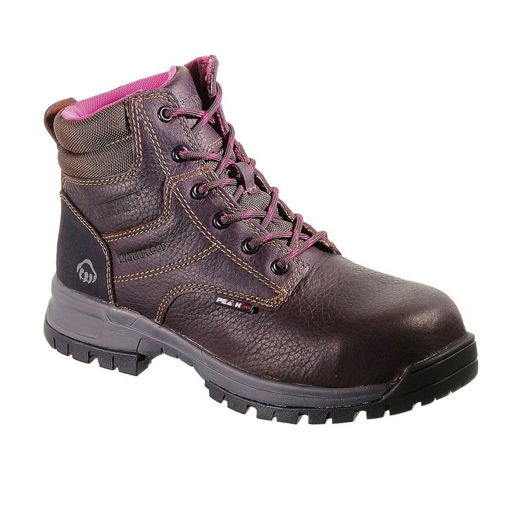 WOLVERINE WOMEN'S PIPER WATERPROOF COMPOSITE TOE WORK BOOTS SIZE 9.5 BROWN PINK